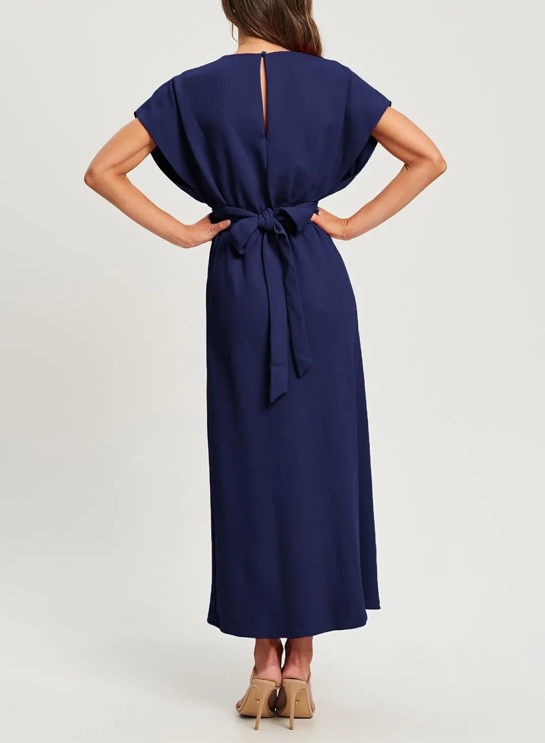 Happy Sailed Womens Formal Dress 2025 Trendy Elegant Batwing Sleeve Front Wrap Tie Waist Long Maxi Cocktail Party Dresses