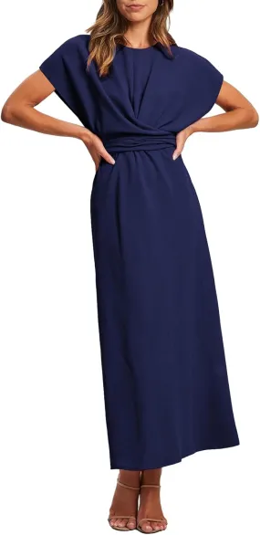 Happy Sailed Womens Formal Dress 2025 Trendy Elegant Batwing Sleeve Front Wrap Tie Waist Long Maxi Cocktail Party Dresses