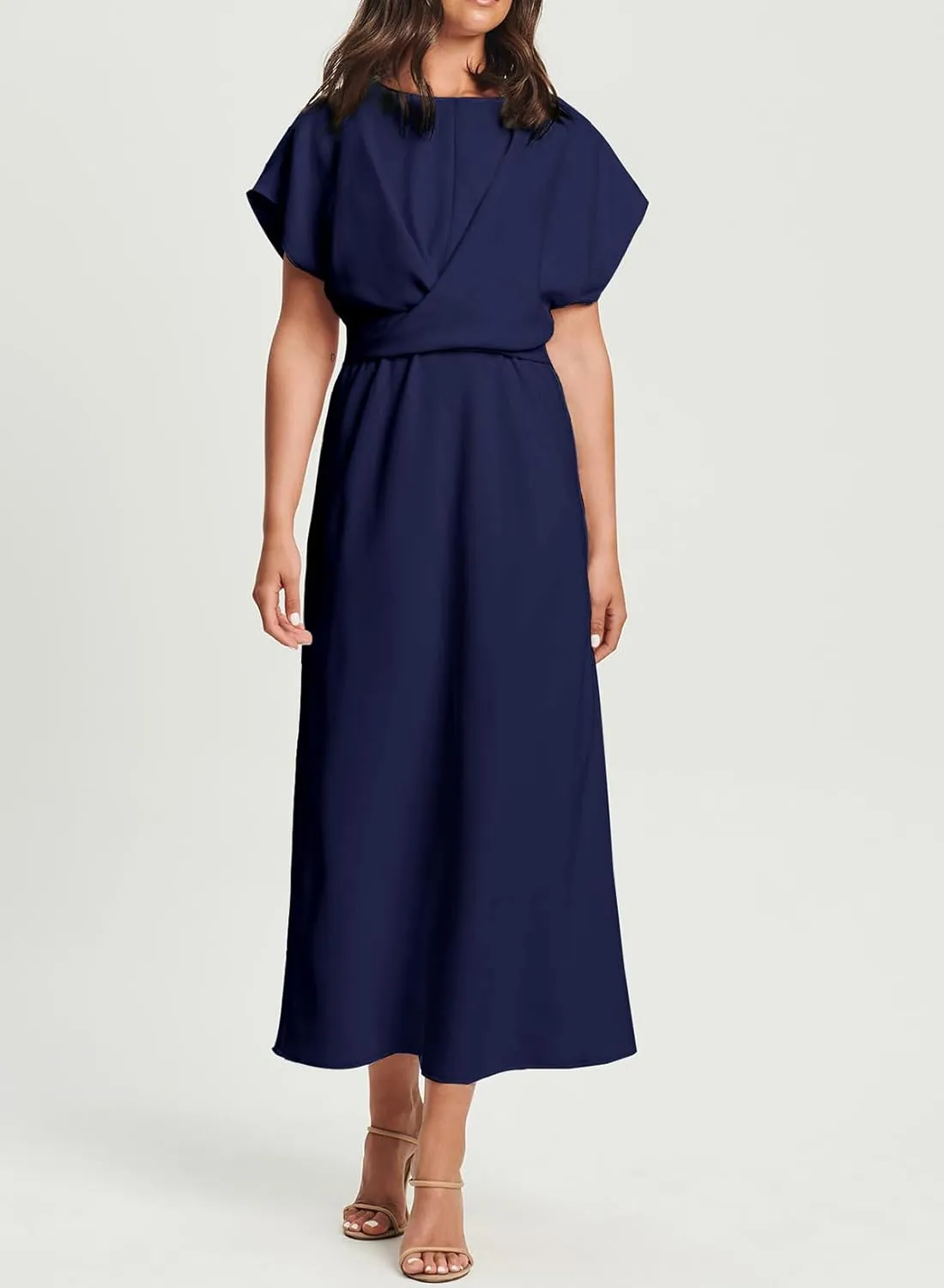 Happy Sailed Womens Formal Dress 2025 Trendy Elegant Batwing Sleeve Front Wrap Tie Waist Long Maxi Cocktail Party Dresses