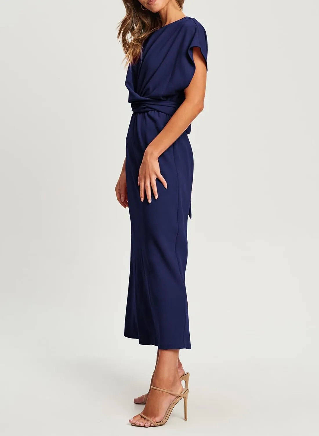 Happy Sailed Womens Formal Dress 2025 Trendy Elegant Batwing Sleeve Front Wrap Tie Waist Long Maxi Cocktail Party Dresses