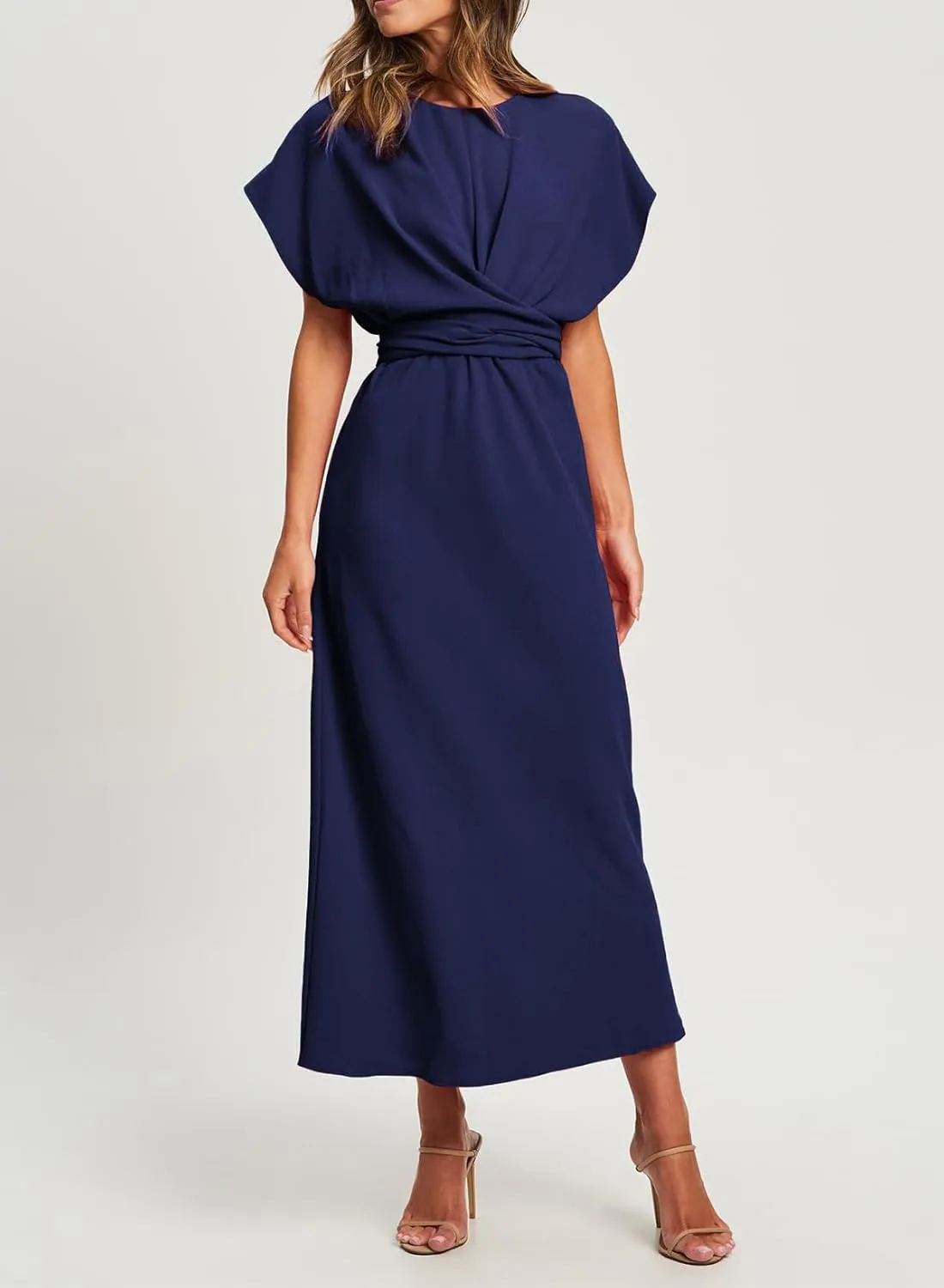 Happy Sailed Womens Formal Dress 2025 Trendy Elegant Batwing Sleeve Front Wrap Tie Waist Long Maxi Cocktail Party Dresses