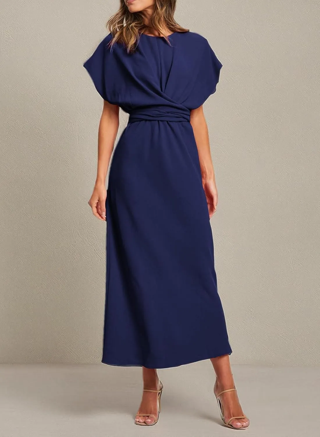 Happy Sailed Womens Formal Dress 2025 Trendy Elegant Batwing Sleeve Front Wrap Tie Waist Long Maxi Cocktail Party Dresses