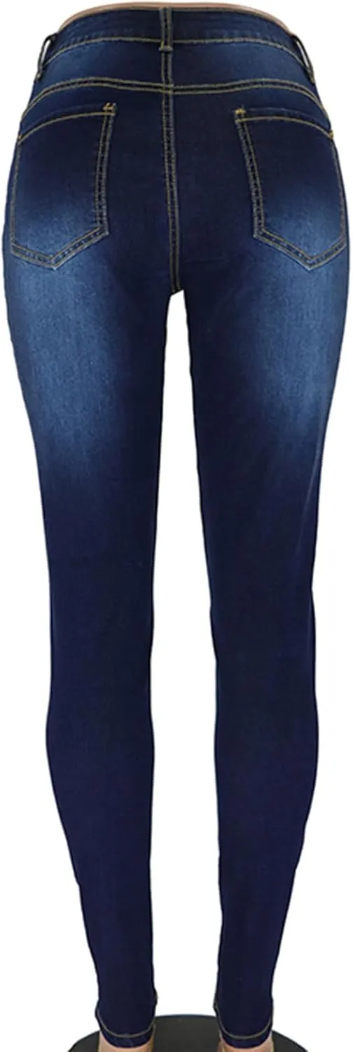 HGps8w Women's Ripped Destroyed Skinny Jeans, Chic High Waisted Slim Fit Stretchy Denim Pants with Pockets