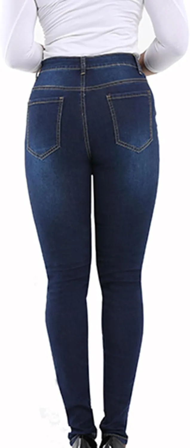 HGps8w Women's Ripped Destroyed Skinny Jeans, Chic High Waisted Slim Fit Stretchy Denim Pants with Pockets