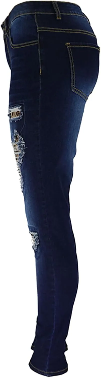 HGps8w Women's Ripped Destroyed Skinny Jeans, Chic High Waisted Slim Fit Stretchy Denim Pants with Pockets