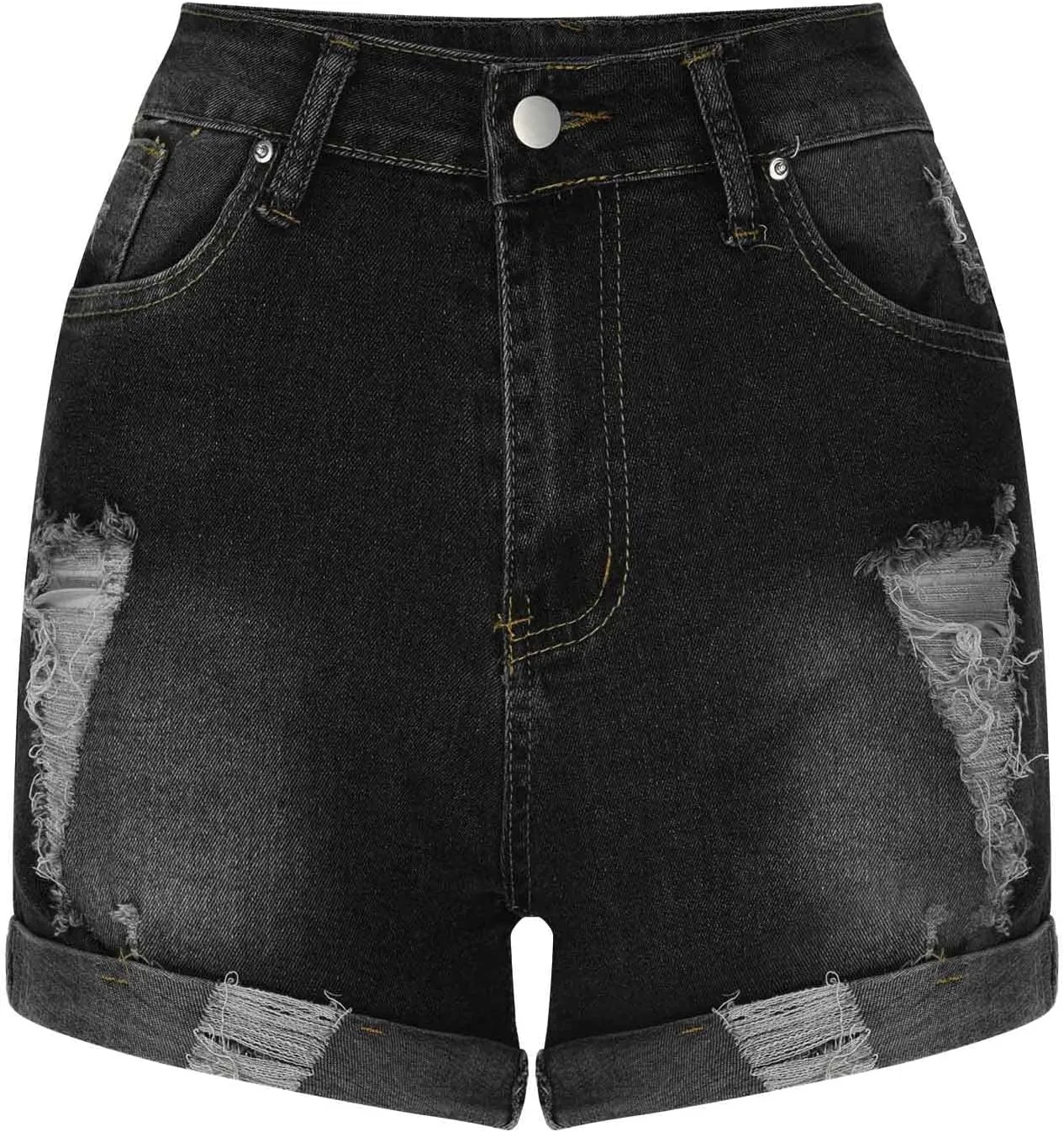 HGps8w Womens Teen Girls Chic Jean Shorts Distressed Ripped Denim Shorts High Waisted Casual Summer Streetwear Shorts