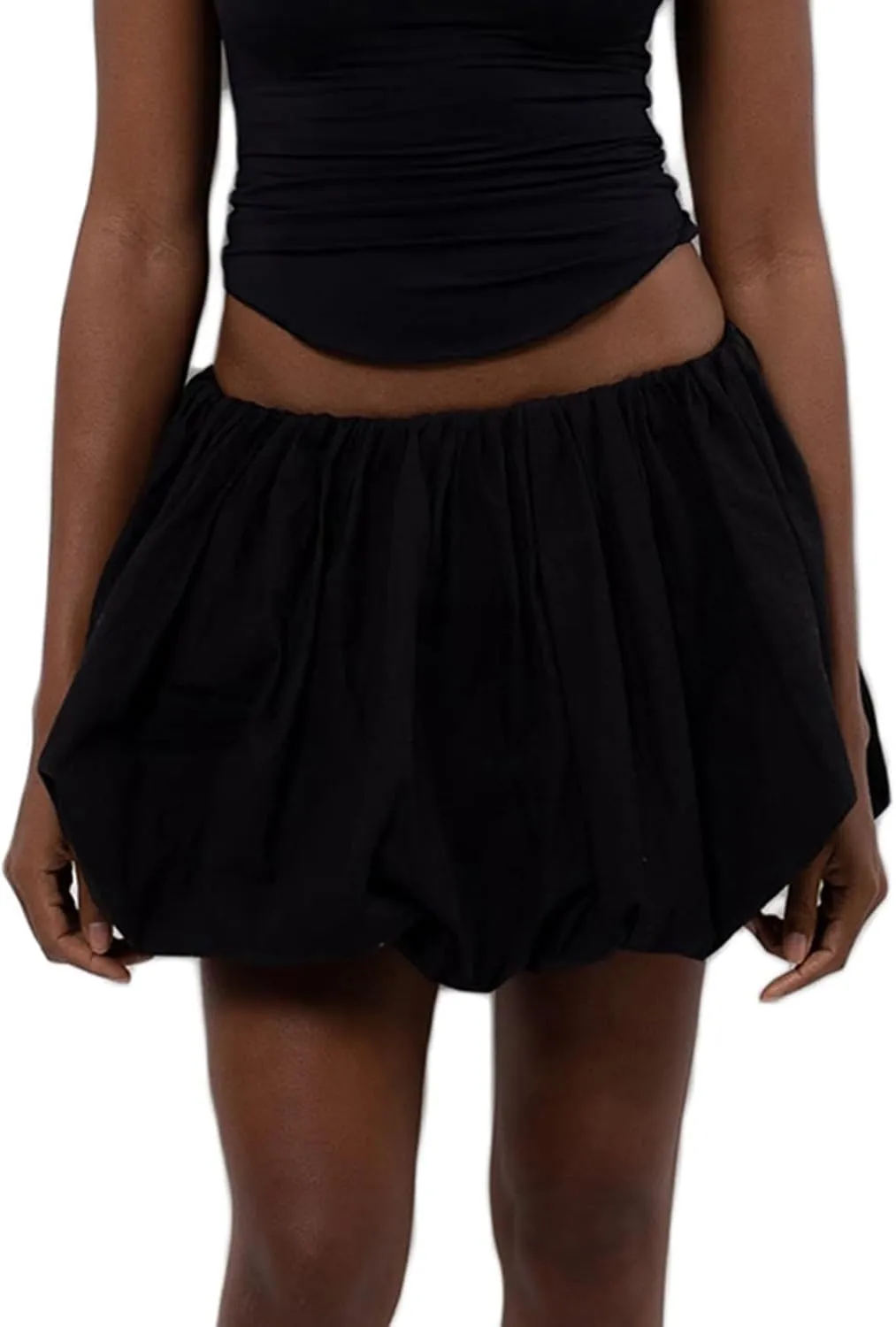 ICNGLKSND Womens Y2K Bubble Skirt High Waist Ruffle Hem Pleated A line Mini Skirt Punk Style Chic Outwear Party Dress
