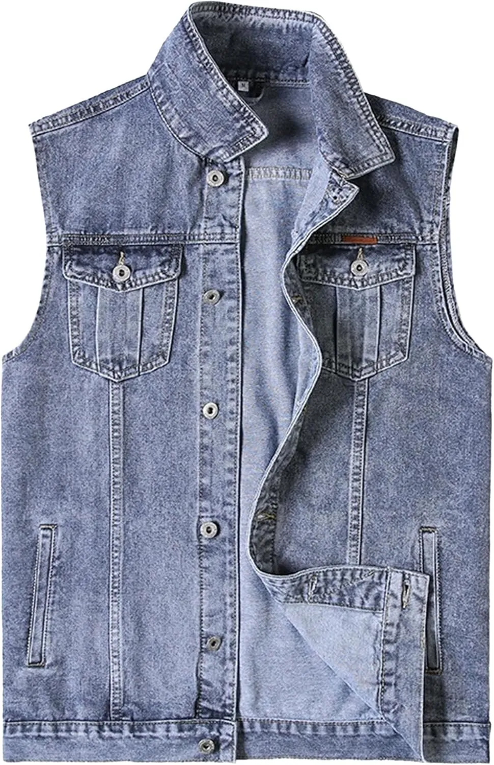 JEKE-DG Men's Classic Denim Waistcoat Sleeveless Motorcycle Trucker Jean Jackets Denim Biker Plus Size Outerwear