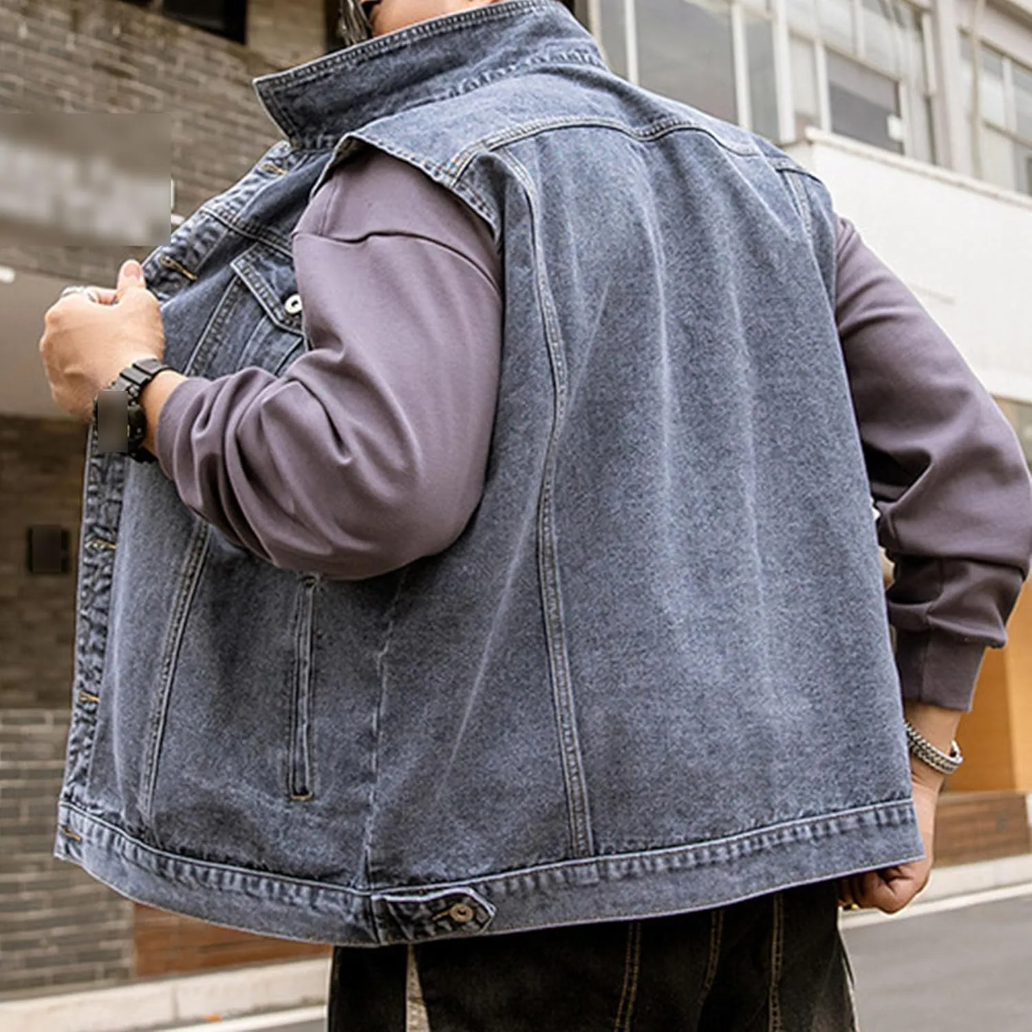 JEKE-DG Men's Classic Denim Waistcoat Sleeveless Motorcycle Trucker Jean Jackets Denim Biker Plus Size Outerwear
