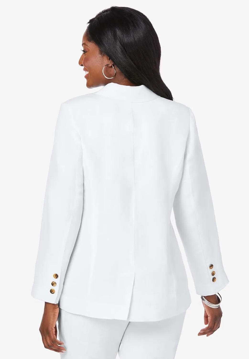 Jessica London Women's Plus Size Casual Long Sleeve Linen Blazer Jacket with Pockets