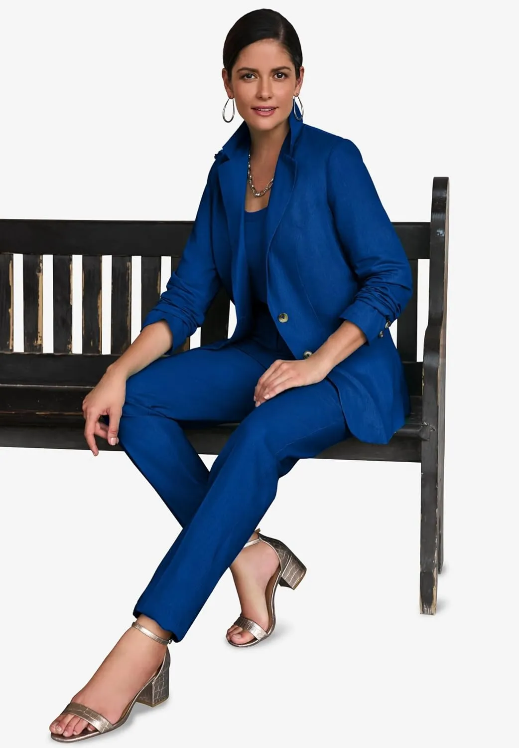 Jessica London Women's Plus Size Casual Long Sleeve Linen Blazer Jacket with Pockets