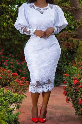 Lace Feminine Zip Through  Midi Dress