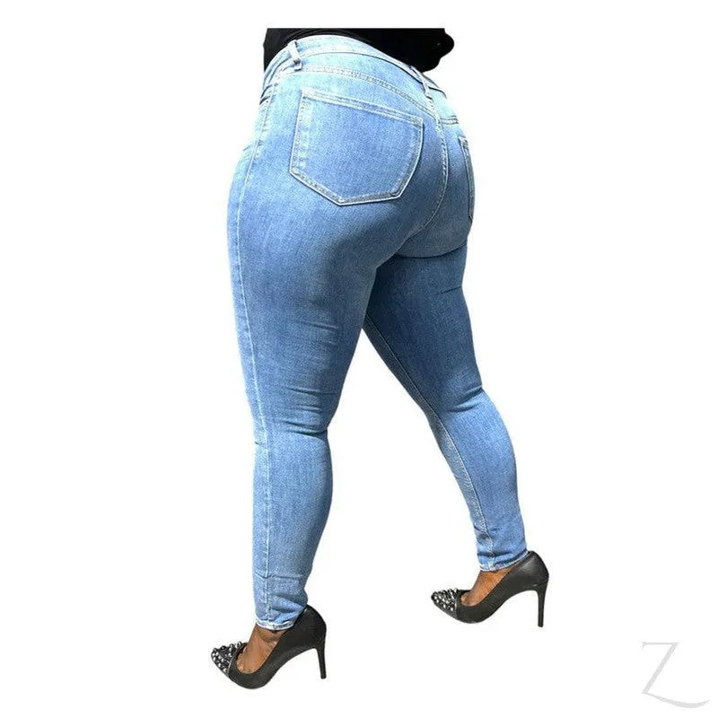 Ladies High Rise Super Skinny Super Stretchy Strong Denim Jeans | Plain | "Samina"