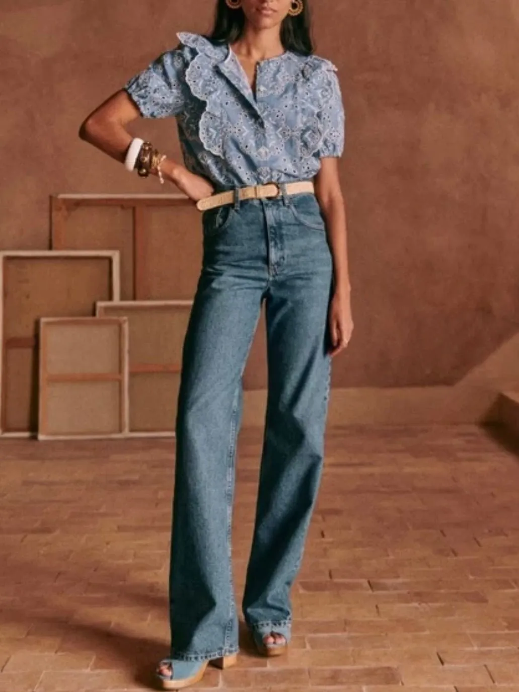 Light blue ruffles and lace top