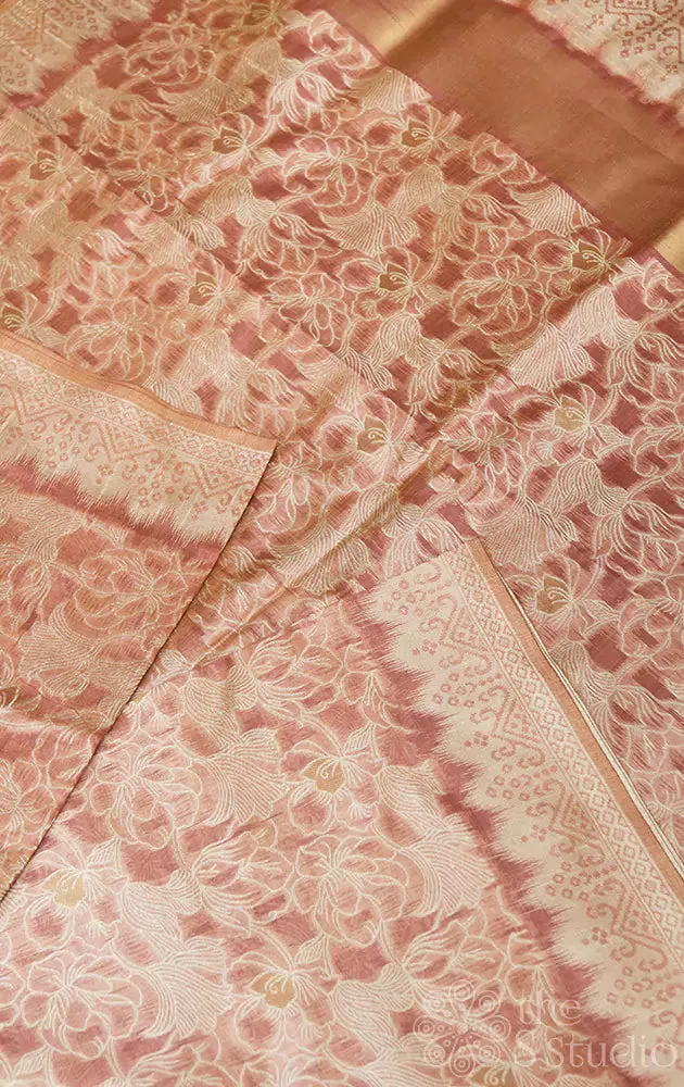 Light Brown semi  banarasi silk saree with  floral design