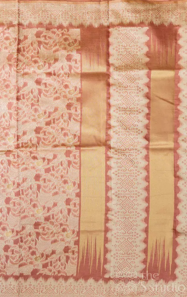 Light Brown semi  banarasi silk saree with  floral design