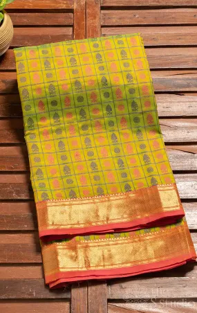 Light green aayiram butta silk cotton saree with zari border