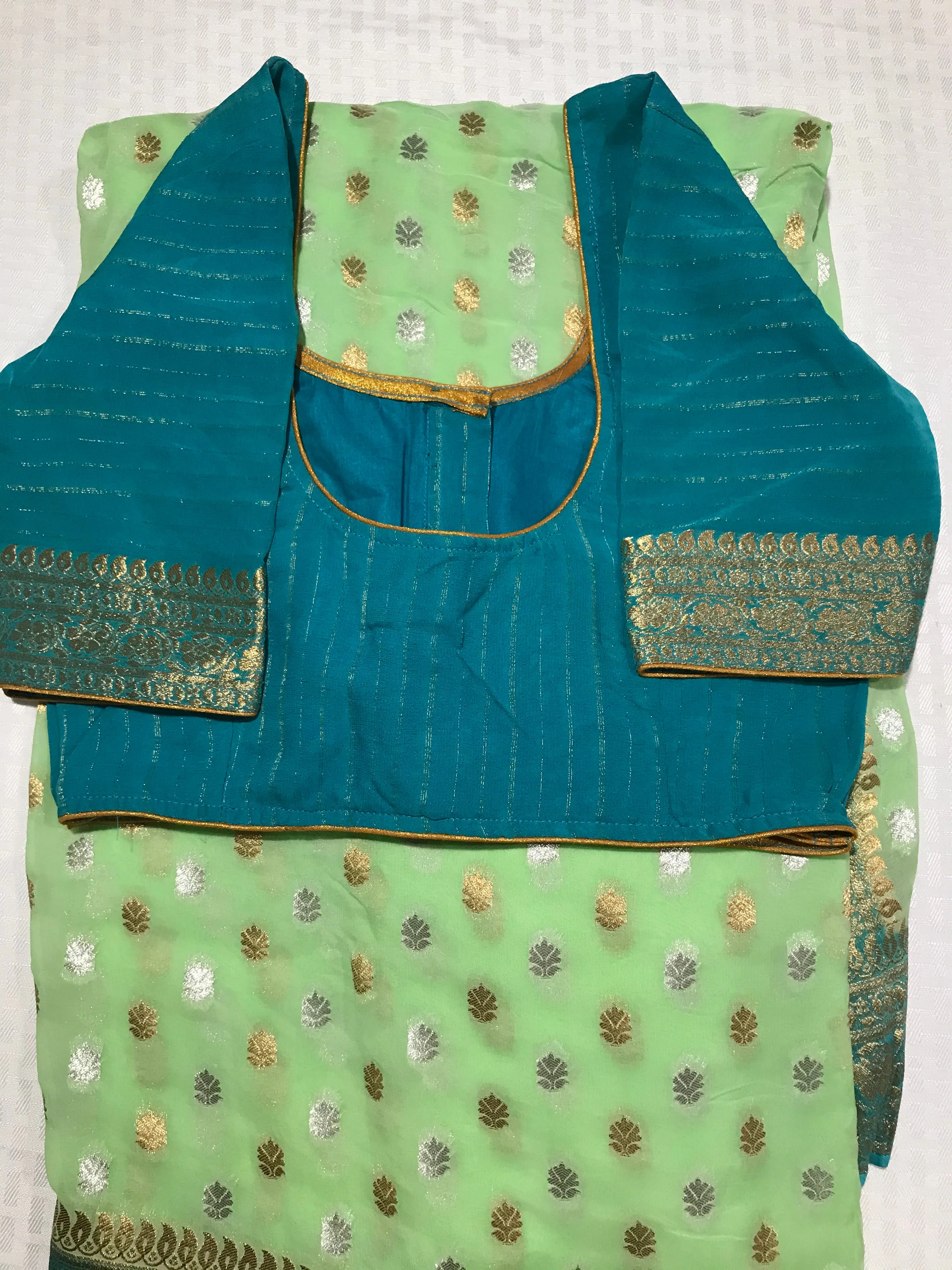 Light Green Khaddi Georgette Saree With Stitched  Blouse