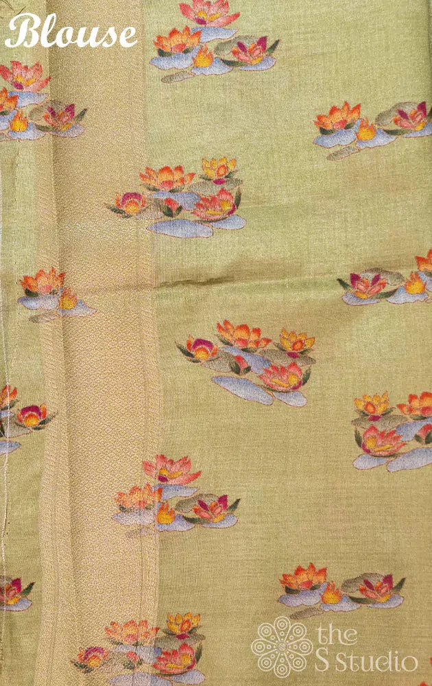 Light green semi tussar saree with woven border