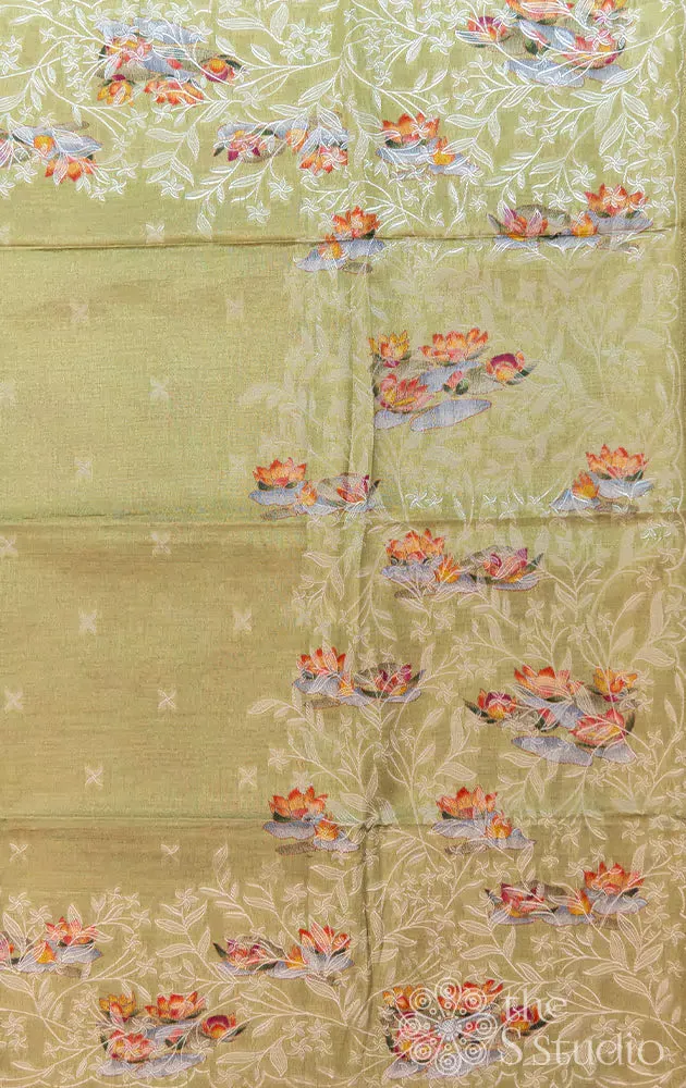 Light green semi tussar saree with woven border