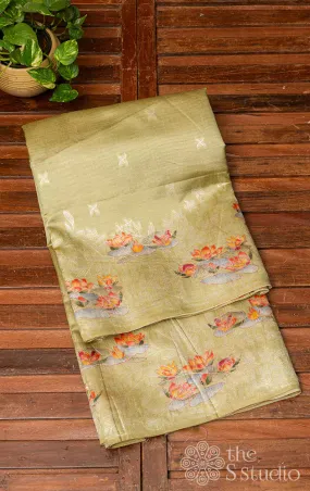 Light green semi tussar saree with woven border