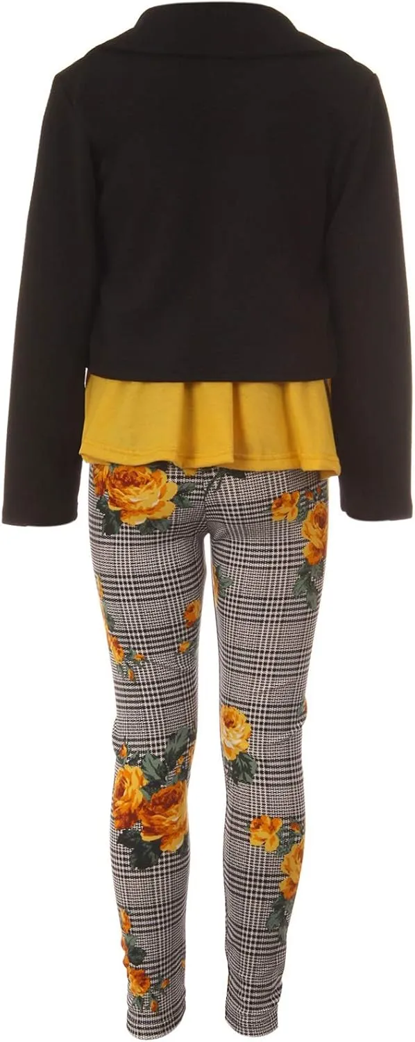 Little Girl Jackets Necklace Shirt Tank Pant Legging Girls 4 Pieces Clothing Set