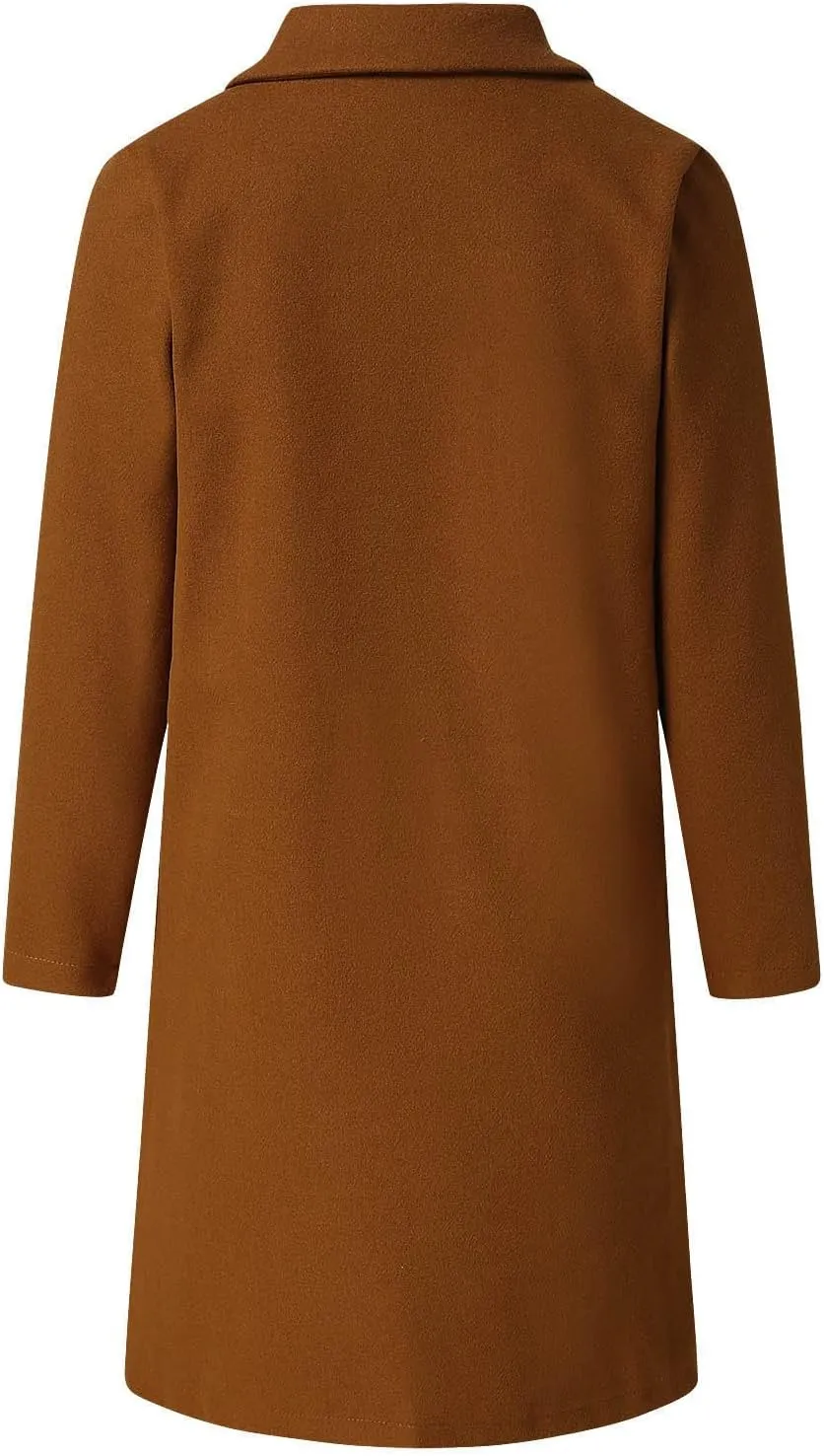 Long Trench Coat for Women Casual Button Down Jackets Trendy Lapel Neck Casual Jacket Fall 2023 Outerwear