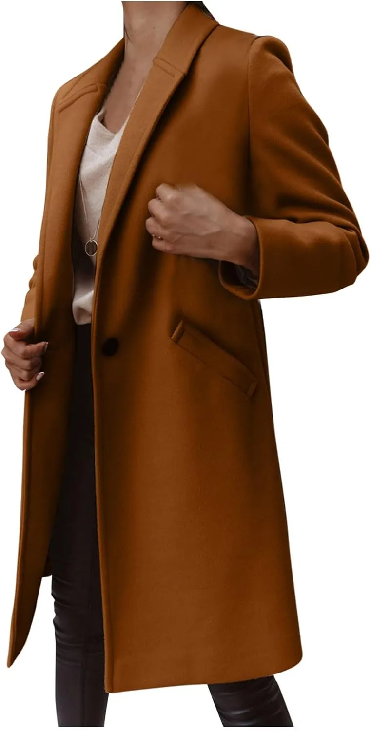 Long Trench Coat for Women Casual Button Down Jackets Trendy Lapel Neck Casual Jacket Fall 2023 Outerwear