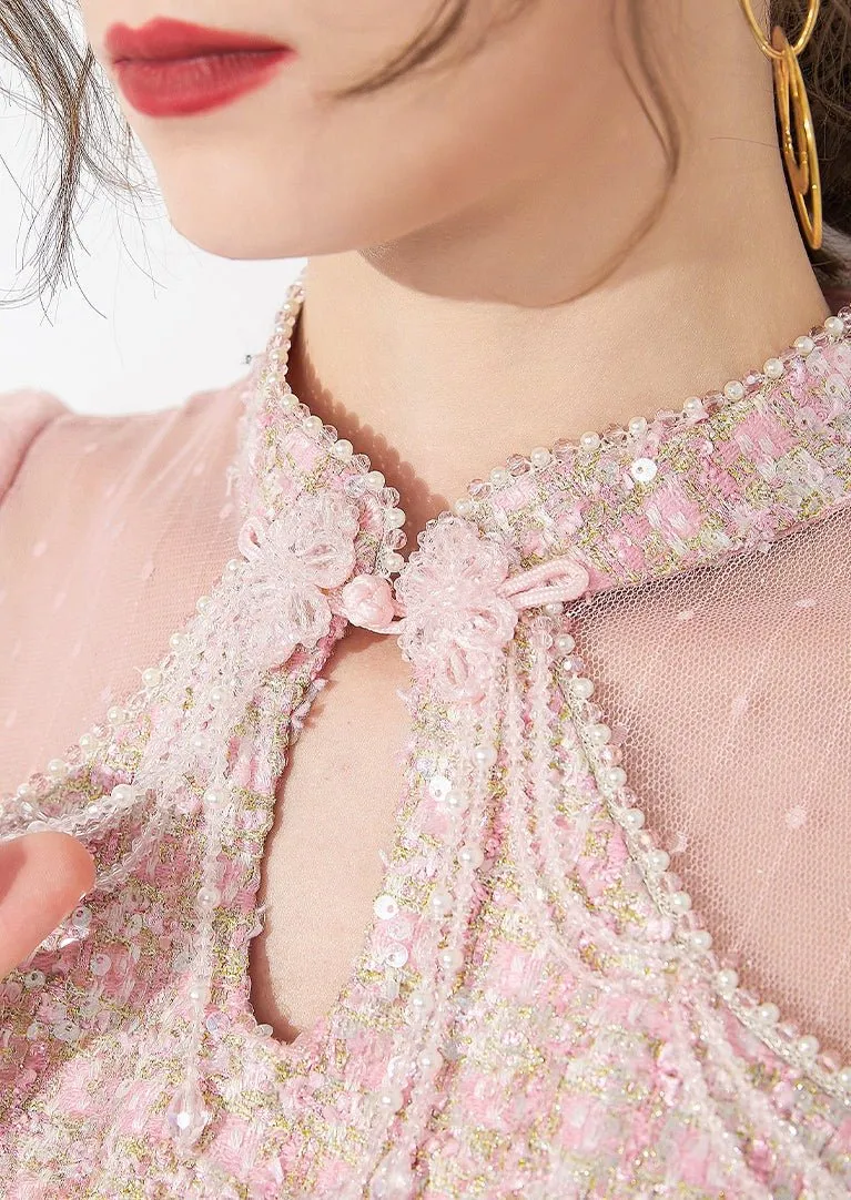 MANDARIN COLLAR MIXED TWEED DRESS