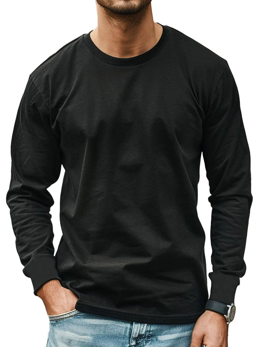 Men's Black Casual Round Neck Long Sleeve T-Shirt