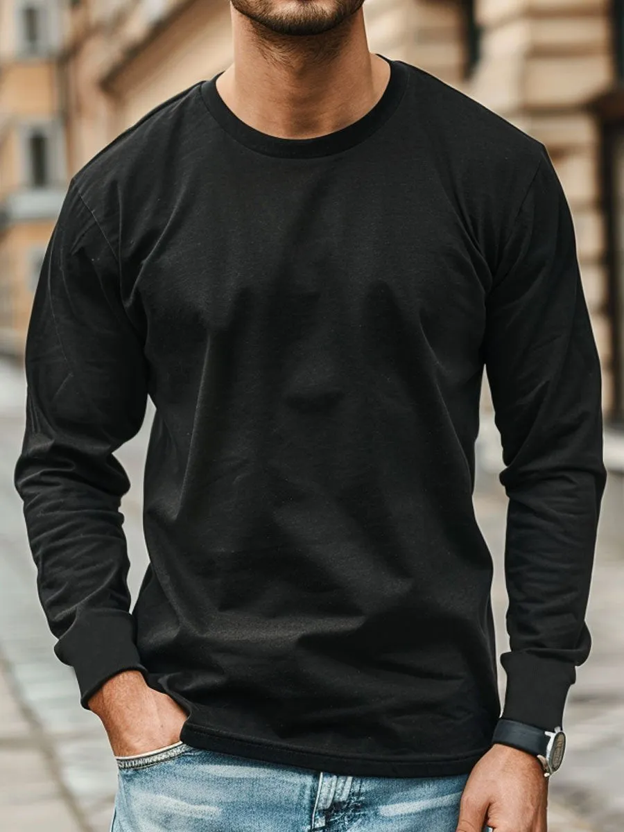 Men's Black Casual Round Neck Long Sleeve T-Shirt