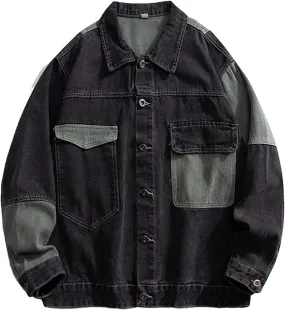 Men's Denim Jacket Men Spliced Color Blocking Spring Jean Jacket Classic Casual Denim Coat