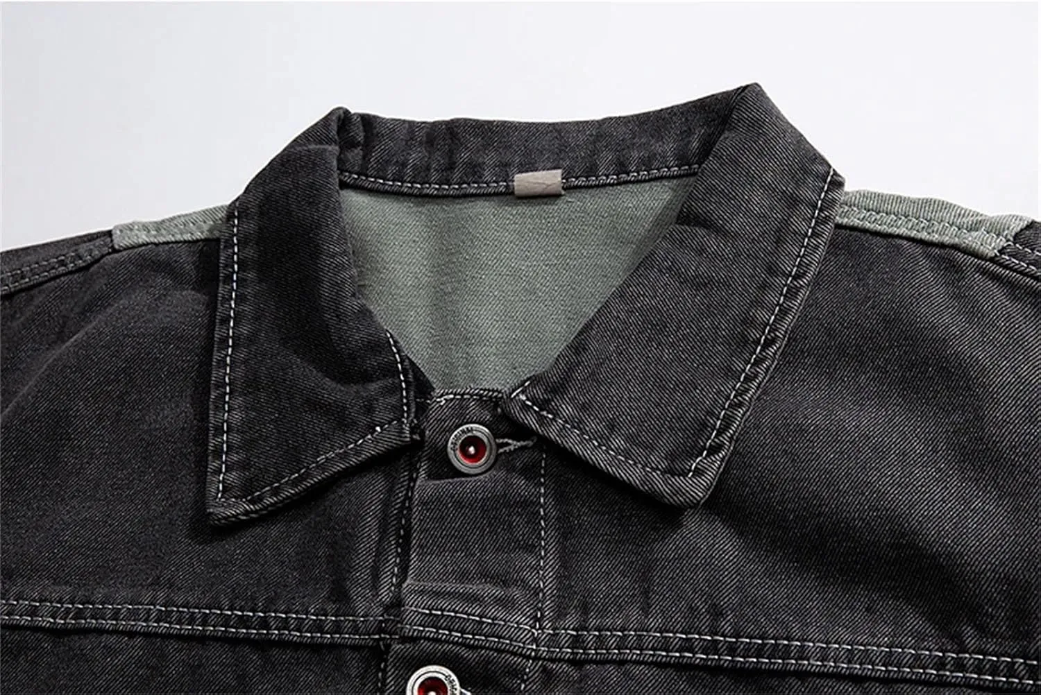 Men's Denim Jacket Men Spliced Color Blocking Spring Jean Jacket Classic Casual Denim Coat