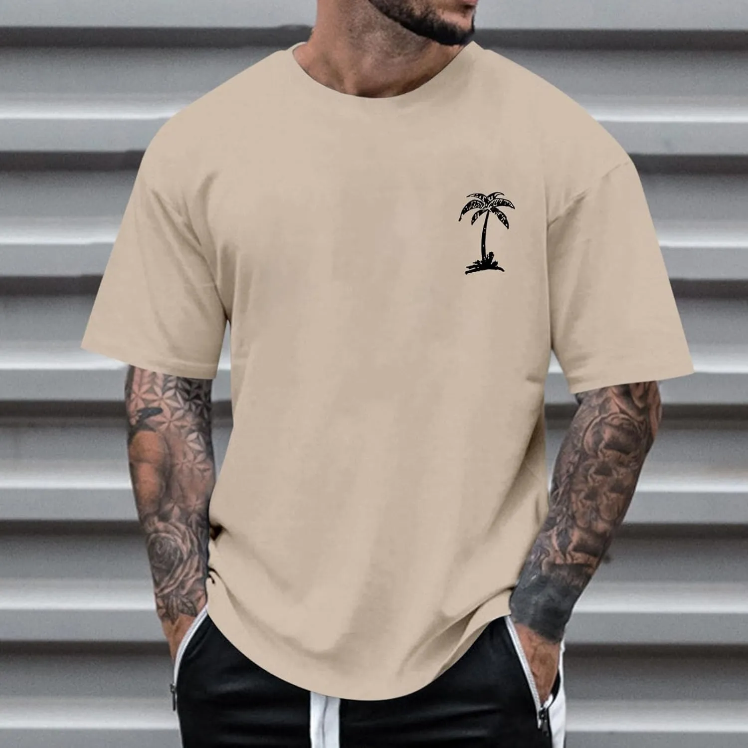 Mens Graphic Tshirts Shirt Tropical Printed Short Sleeve T-Shirt Casual Solid Fitted Round Neck Summer Tops