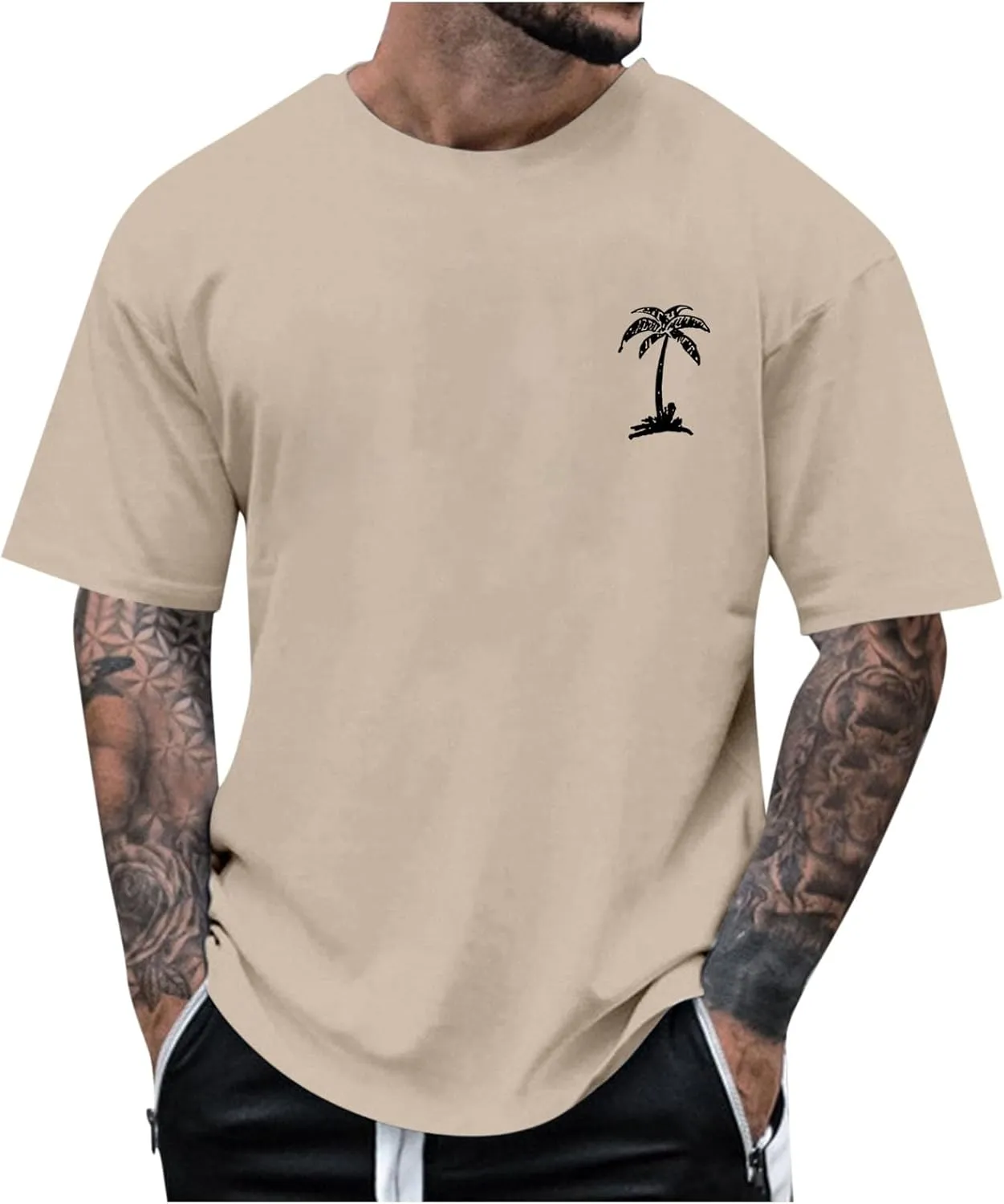 Mens Graphic Tshirts Shirt Tropical Printed Short Sleeve T-Shirt Casual Solid Fitted Round Neck Summer Tops