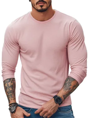 Men's Pink Casual Round Neck Long Sleeve T-Shirt