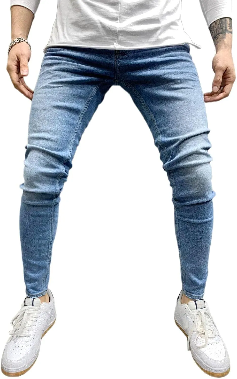 Men's Skinny Distressed Ripped Jeans Destroyed Stretchy Knee Holes Slim Tapered Leg Jeans
