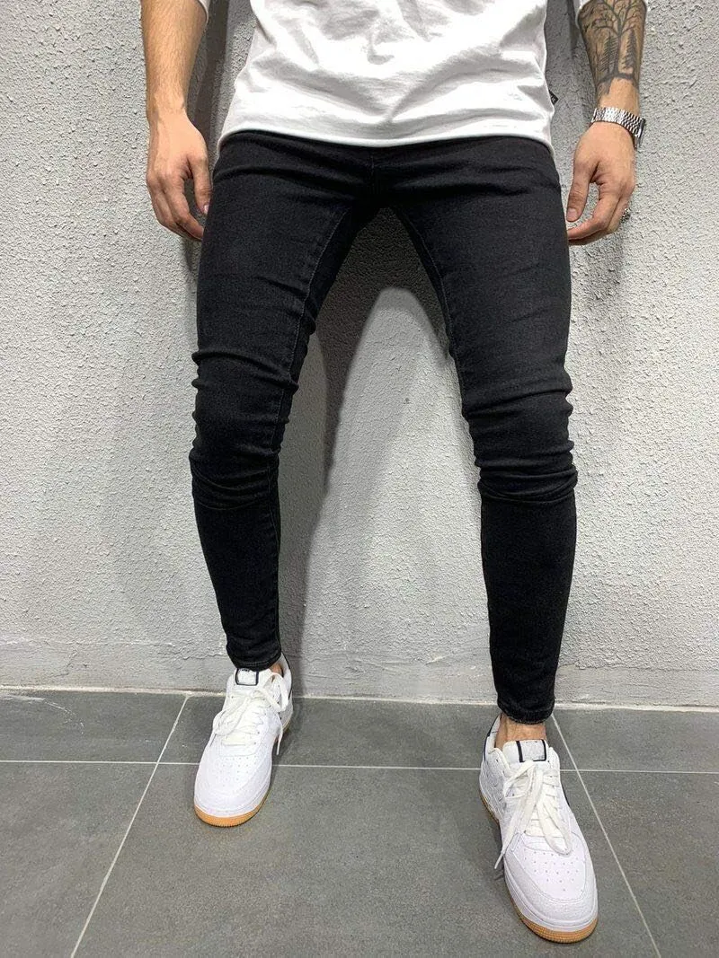 Men's Skinny Distressed Ripped Jeans Destroyed Stretchy Knee Holes Slim Tapered Leg Jeans