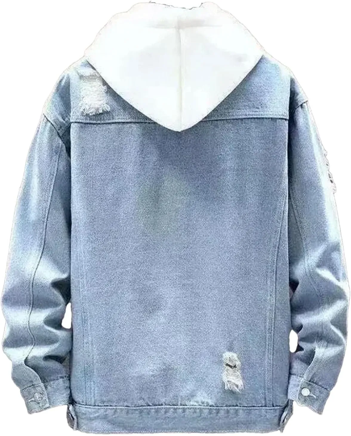Men's Spliced Hole Denim Jacket Men Loose Casual Washed Distressed Jean Jacket Ripped Denim Coats