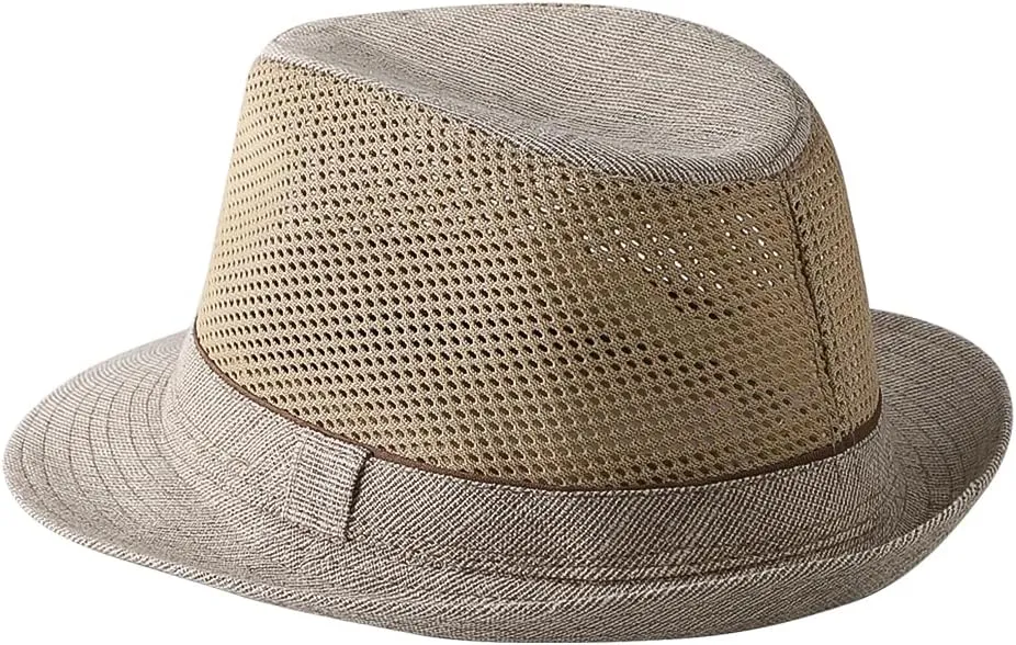 Mesh Fedora Sun Hats Short Brim Unisex Trilby Panama Jazz Beach Hat Summer UPF50  Vintage 1920s Anti-UV Cap with Band