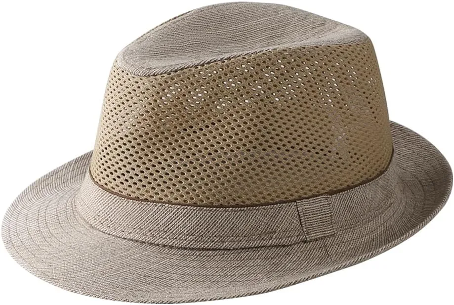 Mesh Fedora Sun Hats Short Brim Unisex Trilby Panama Jazz Beach Hat Summer UPF50  Vintage 1920s Anti-UV Cap with Band