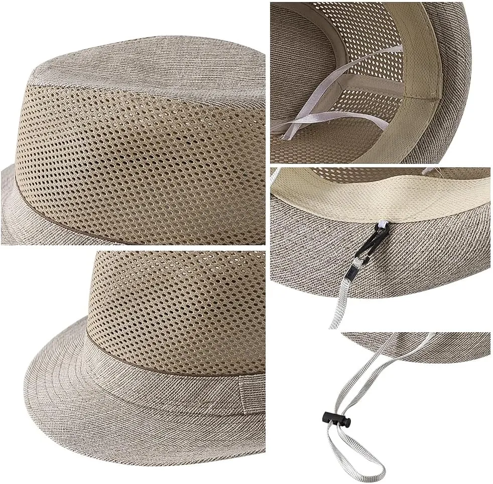 Mesh Fedora Sun Hats Short Brim Unisex Trilby Panama Jazz Beach Hat Summer UPF50  Vintage 1920s Anti-UV Cap with Band