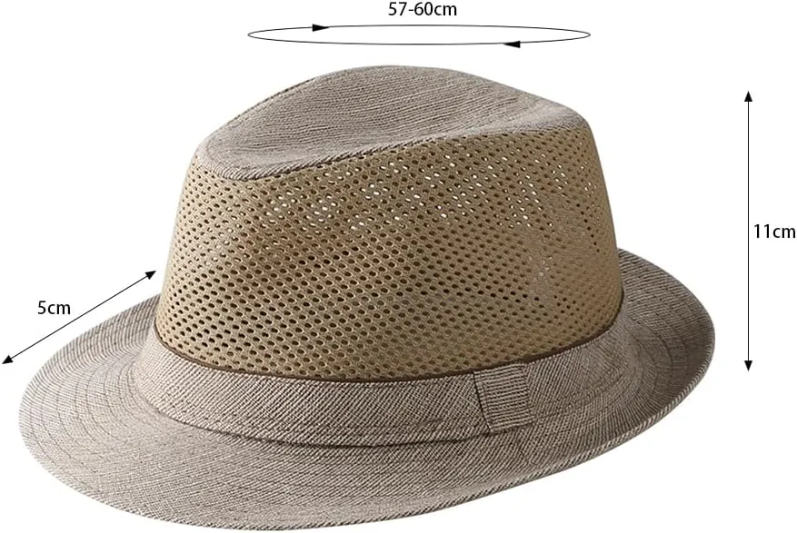 Mesh Fedora Sun Hats Short Brim Unisex Trilby Panama Jazz Beach Hat Summer UPF50  Vintage 1920s Anti-UV Cap with Band