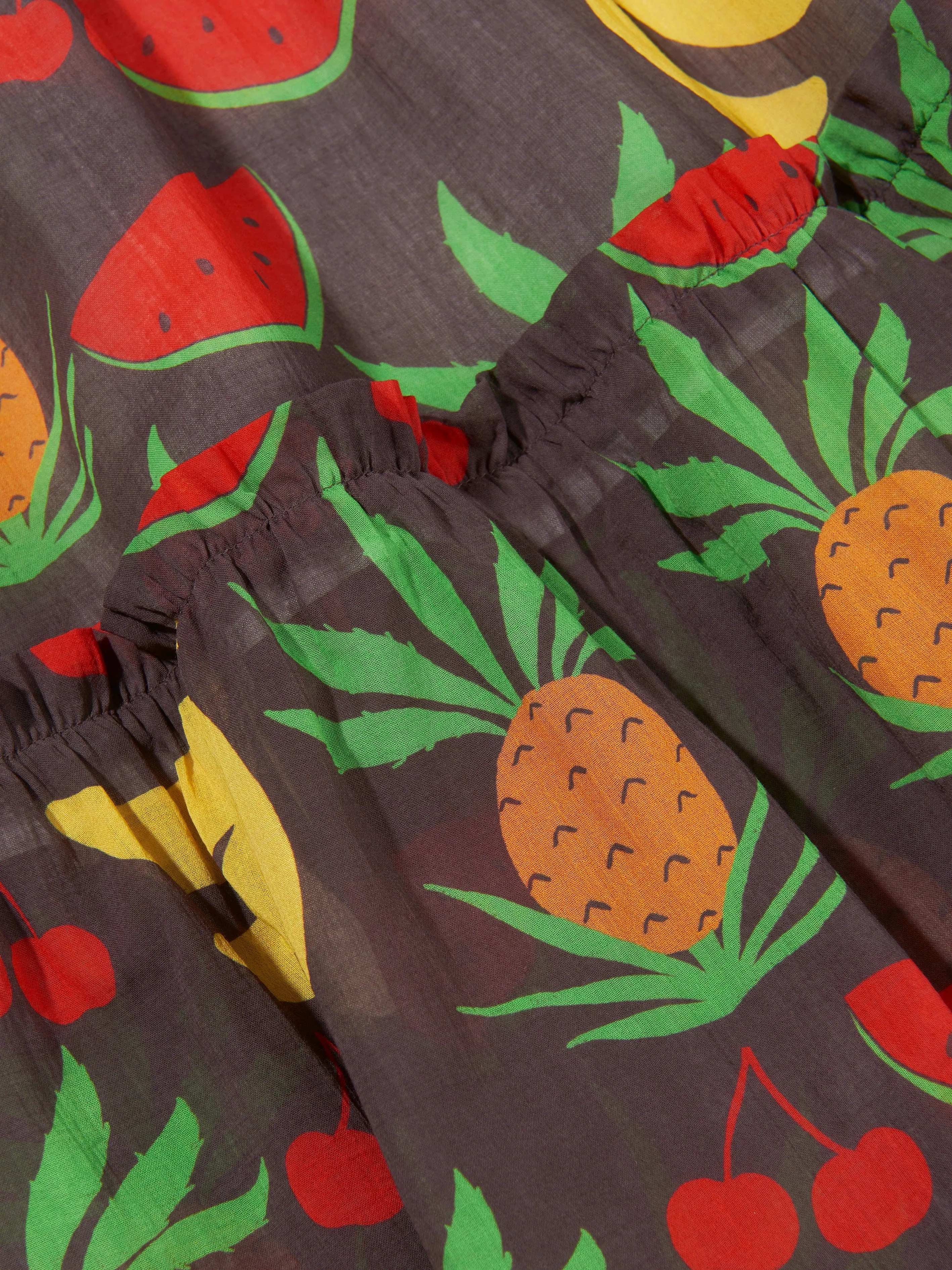 Mini Rodini Girls Organic Cotton Fruit Print Dress In Brown