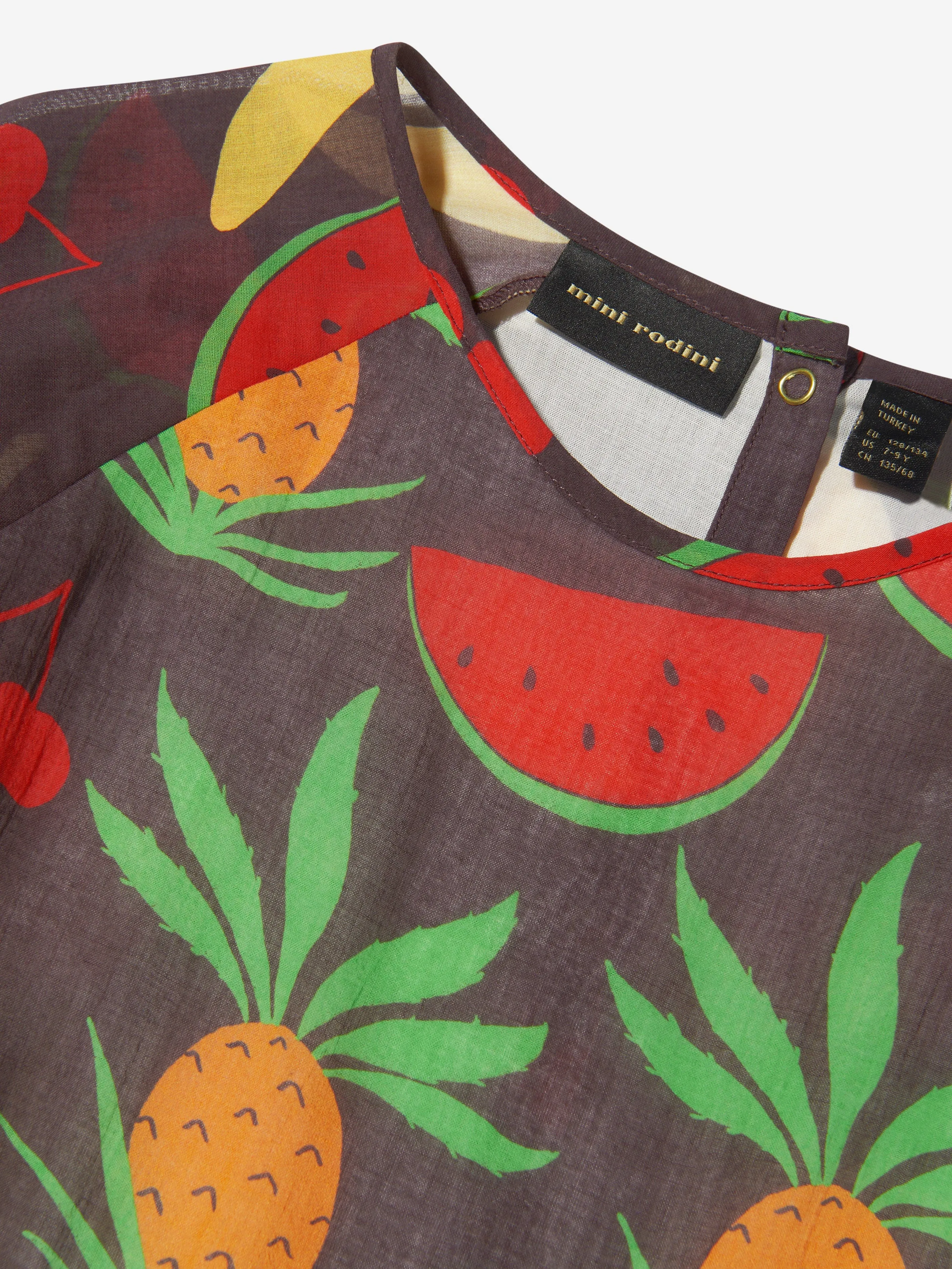 Mini Rodini Girls Organic Cotton Fruit Print Dress In Brown