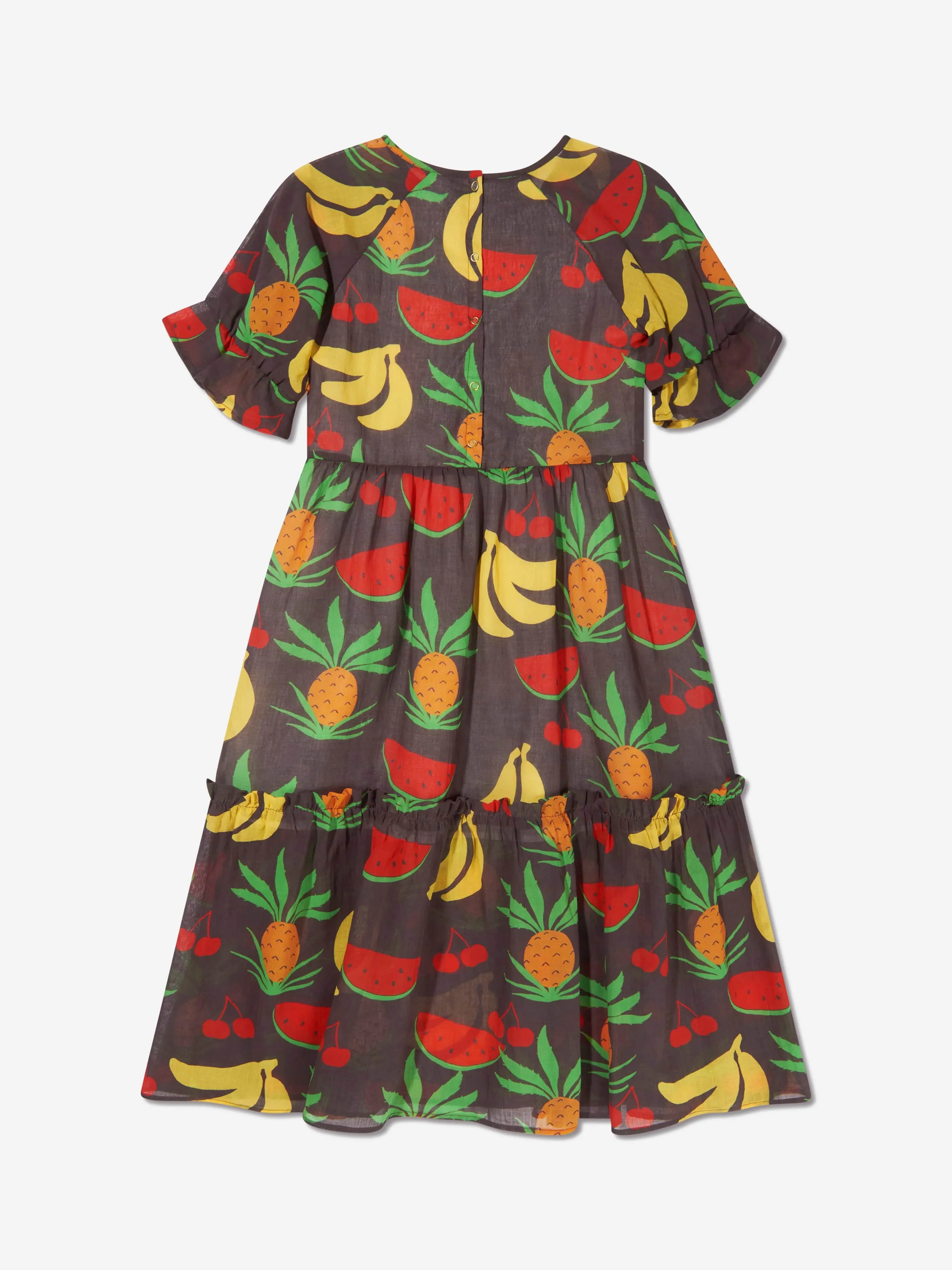Mini Rodini Girls Organic Cotton Fruit Print Dress In Brown