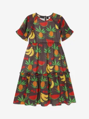 Mini Rodini Girls Organic Cotton Fruit Print Dress In Brown