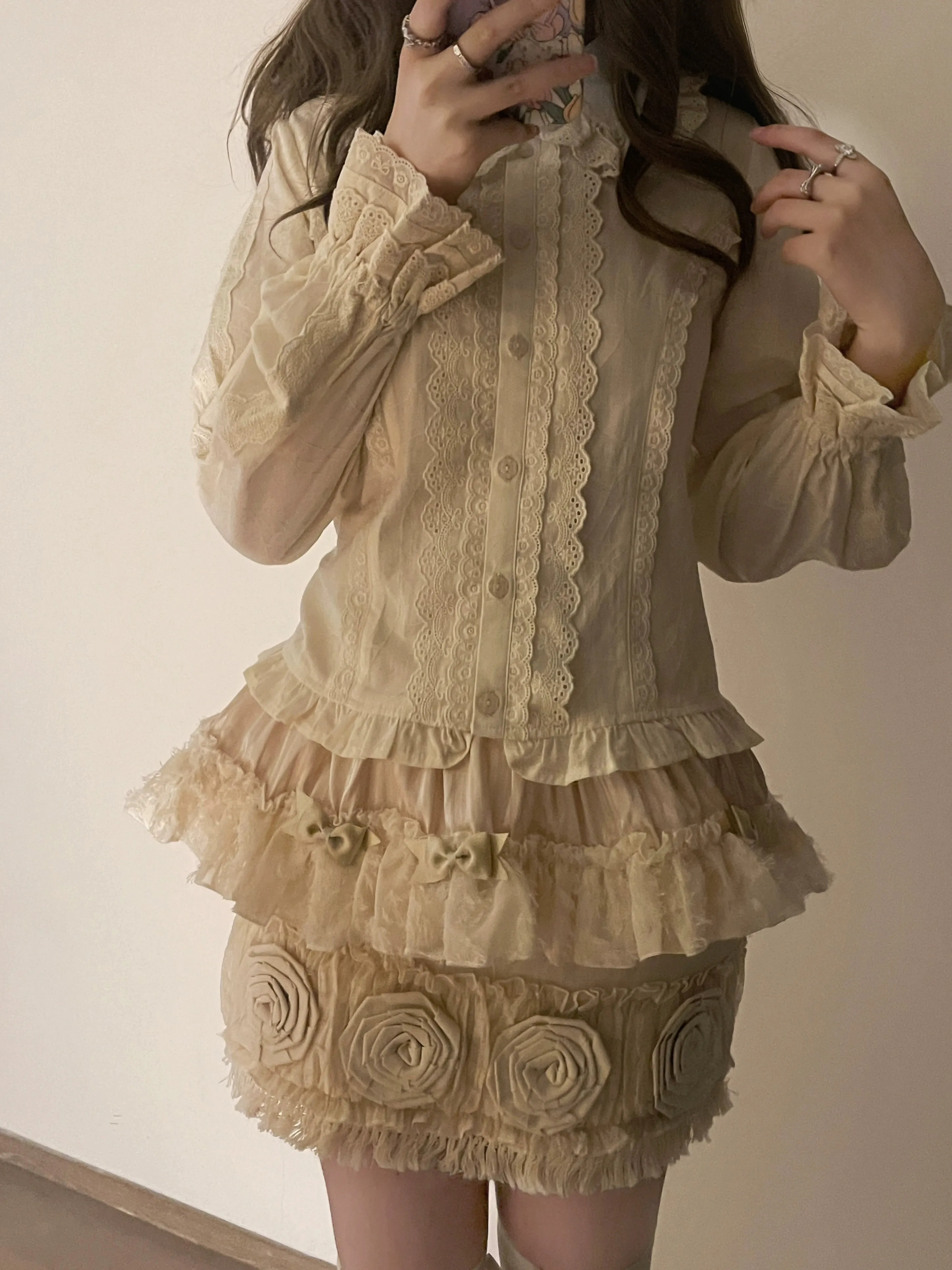 MIST~Lily~Kawaii Lolita Blouse Soft Girl Bubble Puff Sleeve