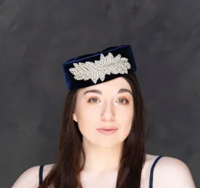 Navy blue silk ,velvet vintage style, pill box hat