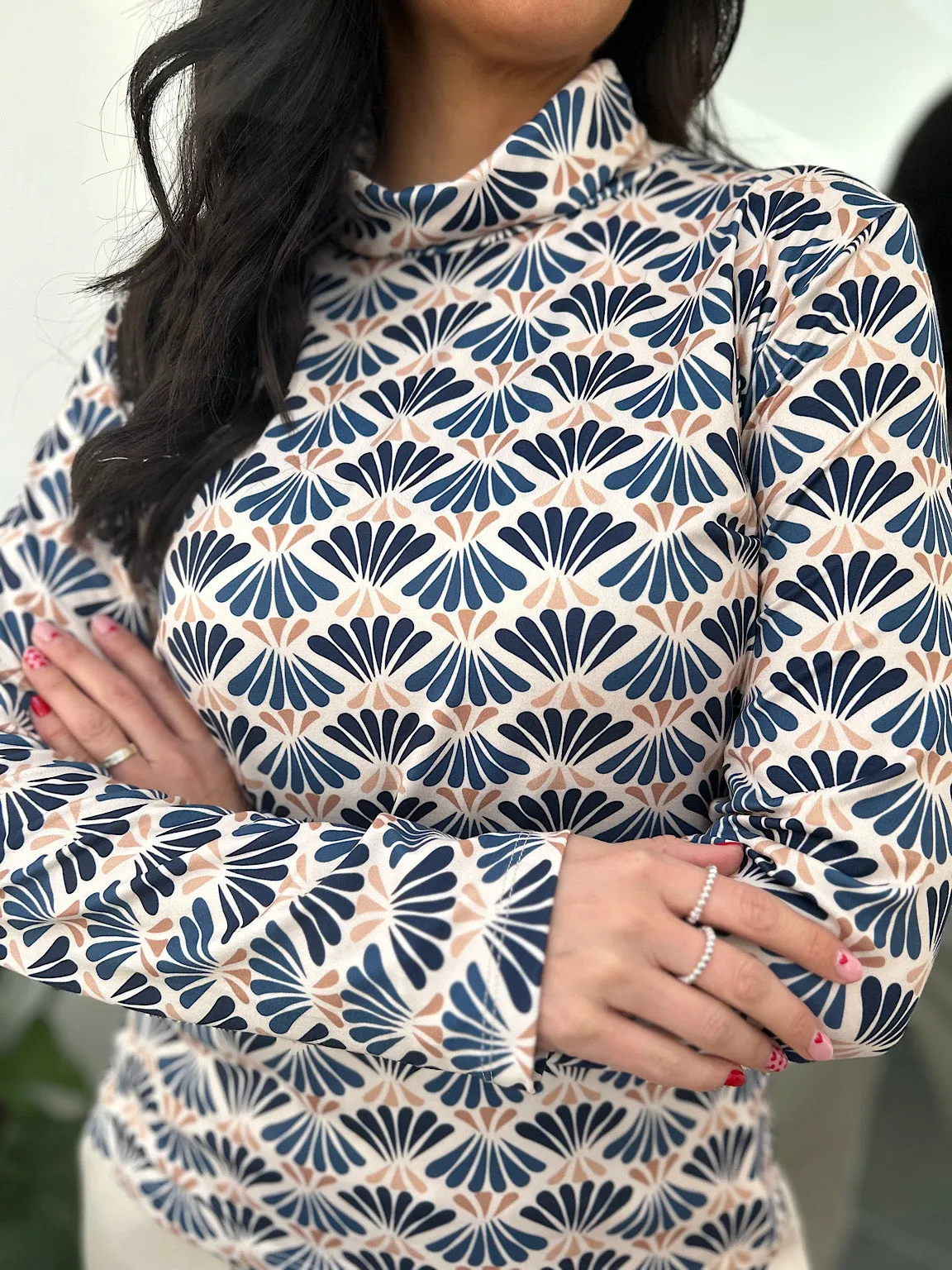 Navy Patterned Super Soft Roll Neck